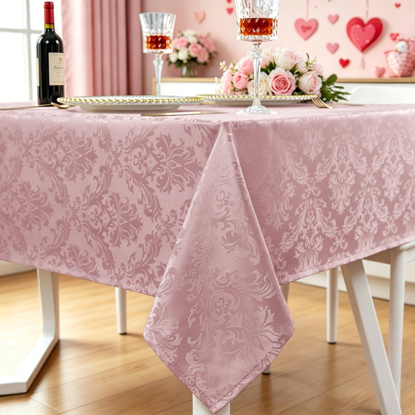 SASTYBALE Pink Jacquard Damask Rectangular Tablecloth 60 x 84 Inch