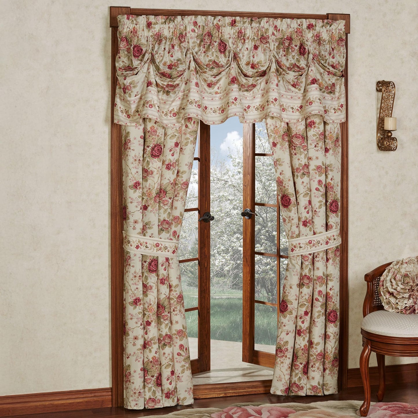 Touch of Class Heirloom Rose Window Set, Tuck Valance & 84" L Curtain Pair