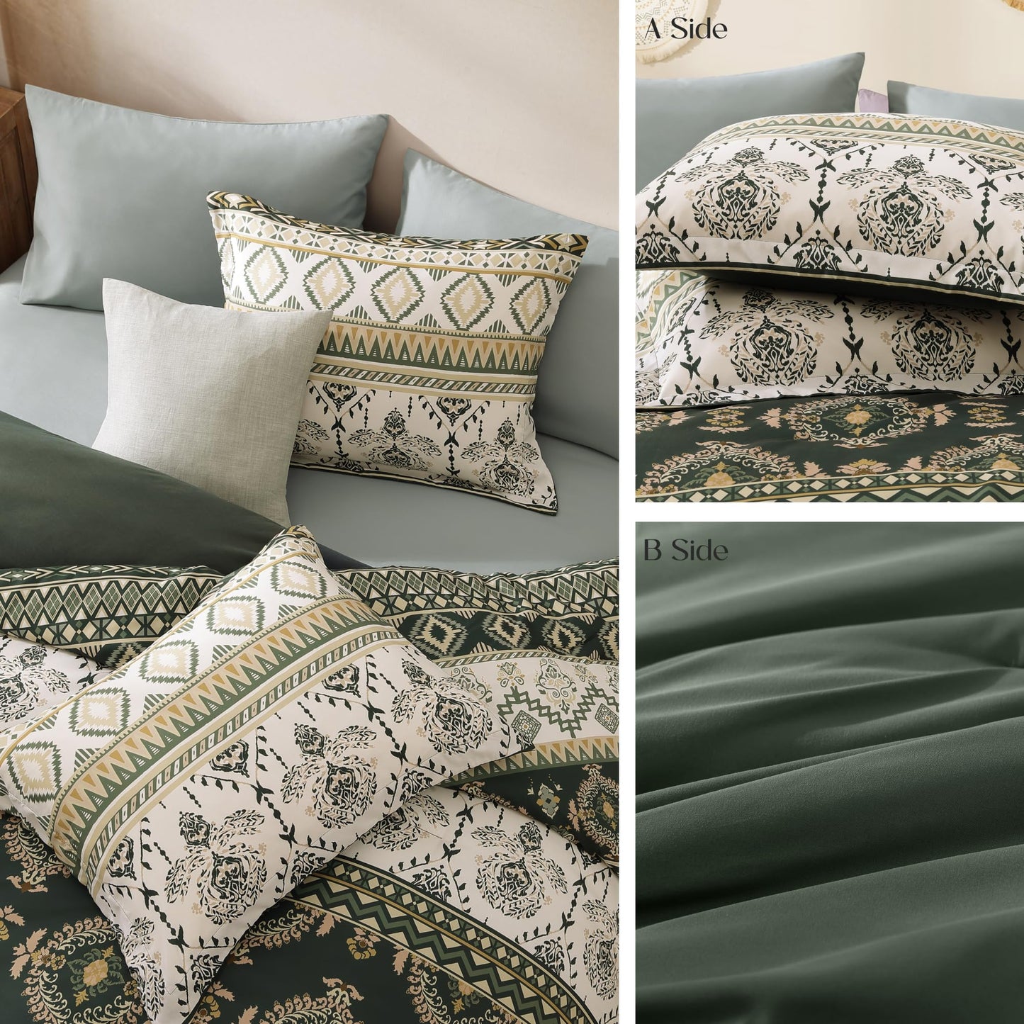 Geniospin King Size Comforter Set- 7 Pieces Boho Bed in a Bag, Western Bedding Set for All Seasons, Soft Aztec Bedding, Lightweight Comforter Bed Set with Sheets, Pillowcases & Shams