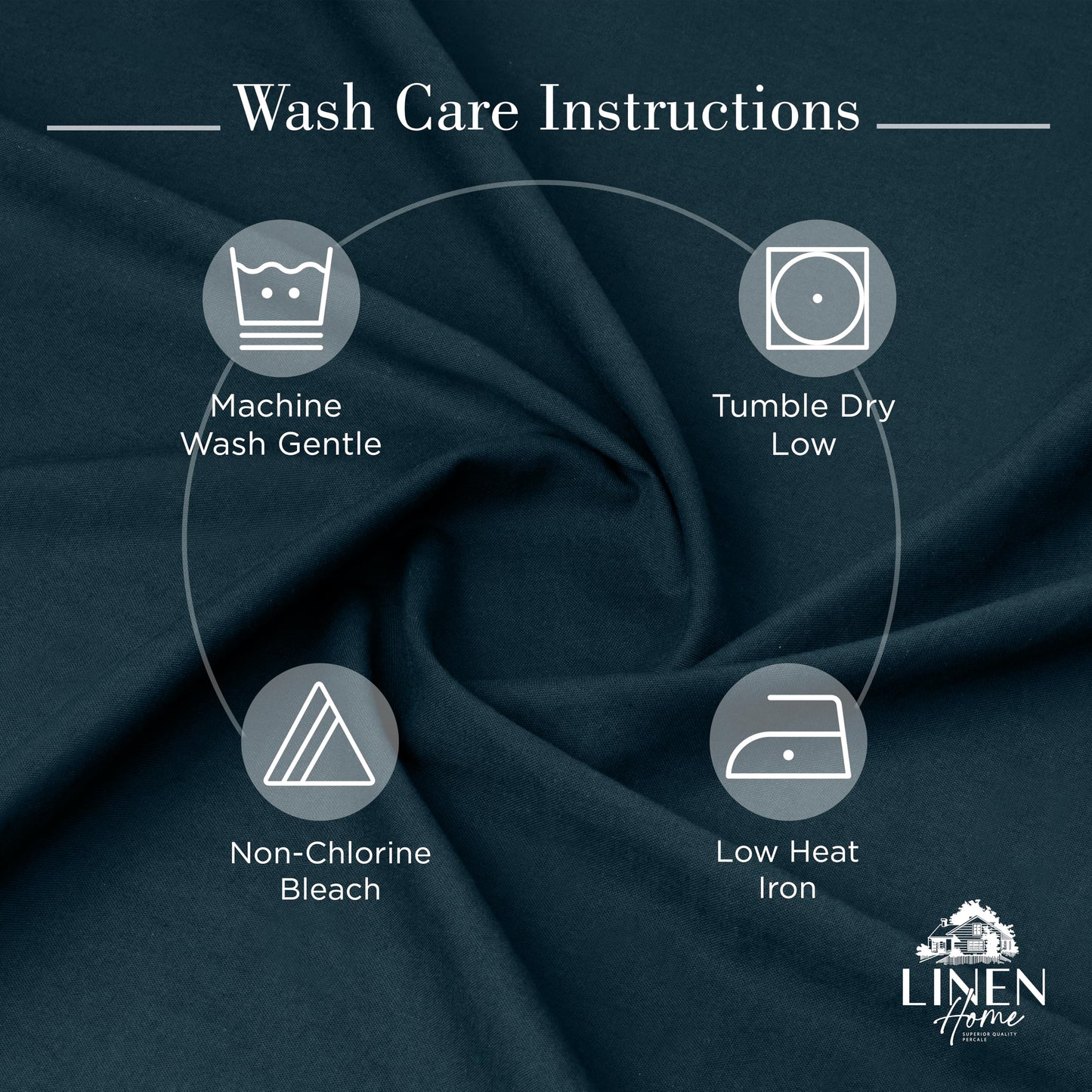 Linen Home Washed Cotton Percale Fitted Sheet Queen Size, Navy Blue, 1 Deep Pocket Fitted Sheet, Soft and Cool Strong Bed Linen, 60"X80"+14"