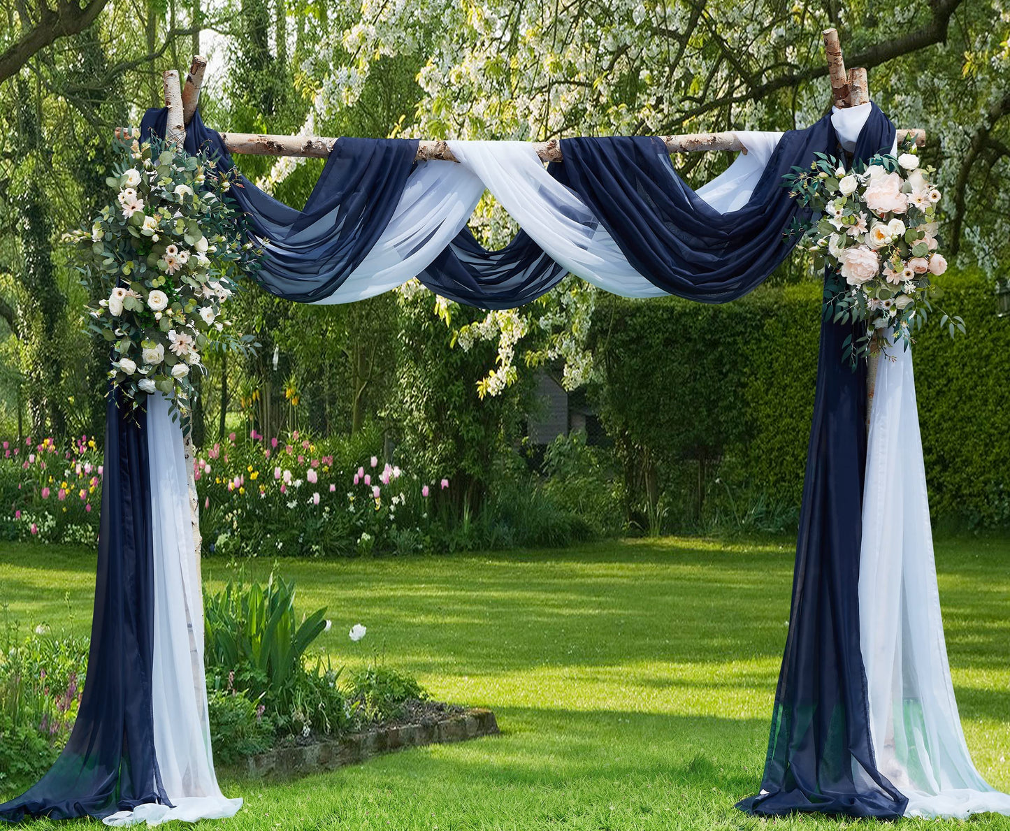 Warm Home Designs Set of 2 White & Navy Blue Canopy Bed Curtains in 55 x 216 Inch Size. 2 Queen Bed Canopy Curtains Can Be Turned Into Kids Bed Tent or Bed Canopy for Girls. BE White & Navy 216"