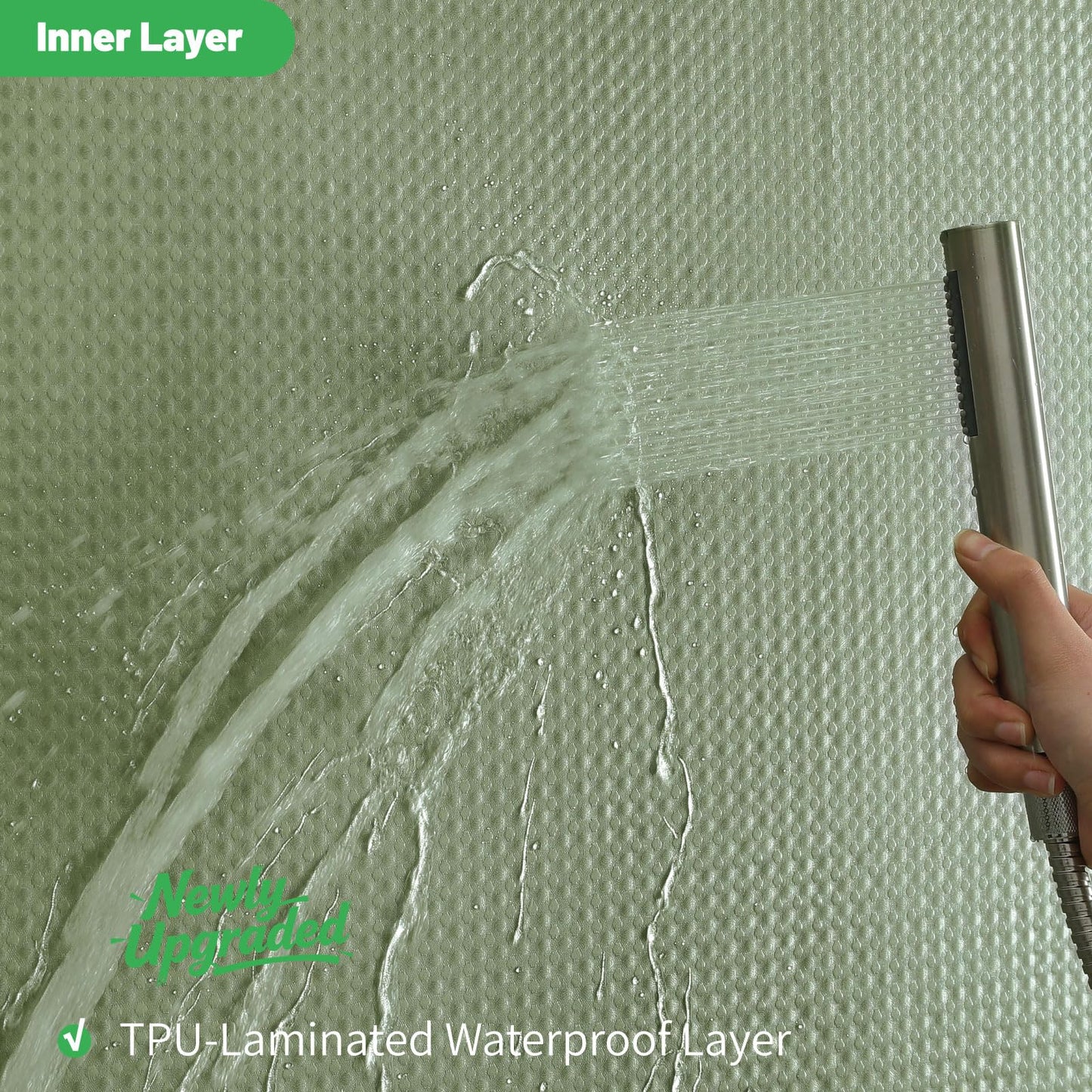 No Hook/Liner Waffle Shower Curtain, Waterproof, 71x74 Inch Sage Green