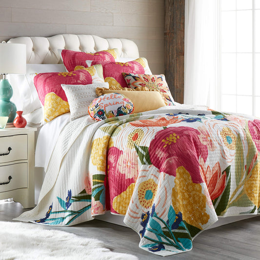 Levtex Home - Grandiflora Quilt Set - King/Cal King Quilt + Two King Pillow Shams - Multicolor Bold Contemporary Floral - Quilt Size (106x92in.) and Two Pillow Sham Size (36x20in.) - Cotton