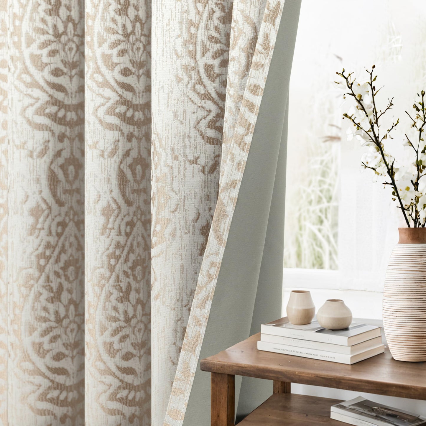 Taupe Blackout Curtains for Living Room Bedroom, 84 Inch Long Neutral Tan Light Brown Beige Chenille Jacquard Luxury Curtains Drapes 84 Inch Length 2 Panels Set, Cortinas Para Sala Modernas 2026