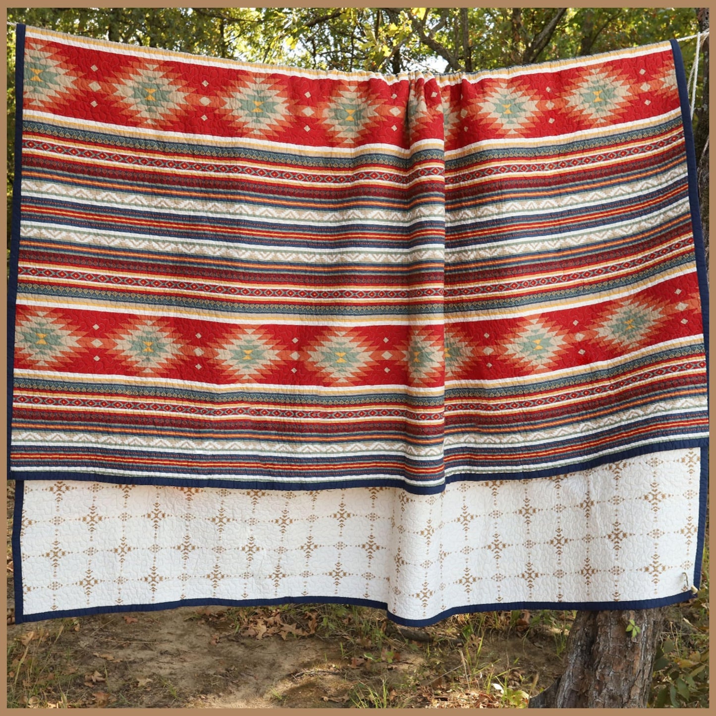Paseo Road Del Sol Queen Quilt Set, 3 Piece Rustic Western Bedding Set with Pillow Sham, Lightweight Reversible Cotton Quilt with Southwestern Aztec Pattern, Soft Breathable Cozy Boho Bedding