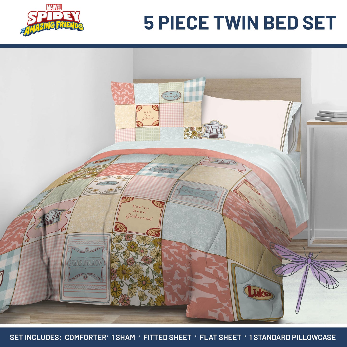 Jay Franco Comforter Set Includes Sheets and Pillow Covers - Soft and Cozy Bed Set for Stylish Room Decor, Official Licensed Bedding, Multi - Gilmore Girls, 5 Piece Twin