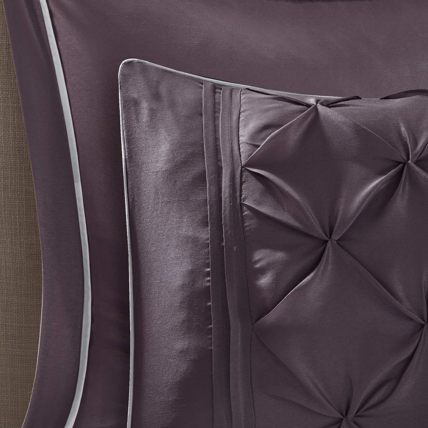 Madison Park Essentials King Comforter Set, 24 Piece Bedding With Matching Curtains, Decorative Pillows, Luxe Diamond Tufting , Room in a Bag Joella Collection, Plum King