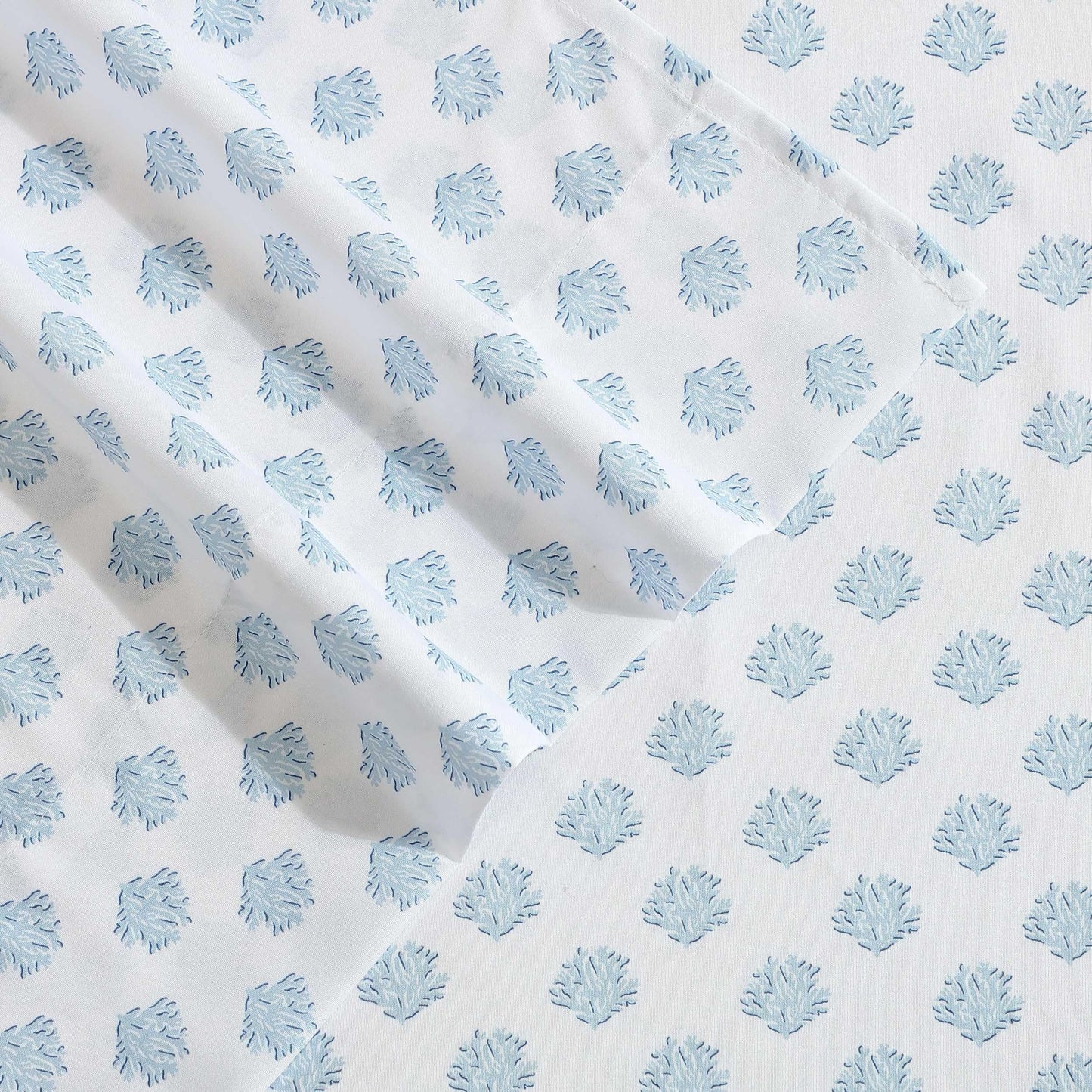 Nautica - Sheet Set, Breathable & Cooling Microfiber Bedding with Matching Pillowcase, Deep Pocket, Fully Elasticized (Coastal Coral Ocean Breeze Blue, Twin XL)