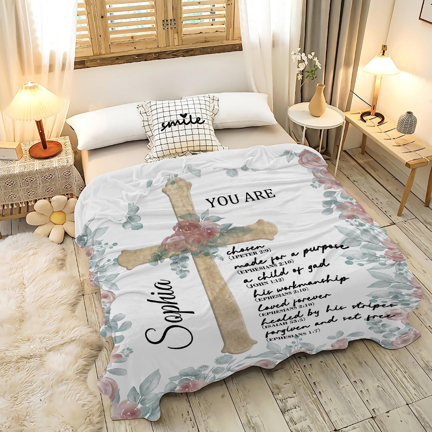 AMITAYUS Custom Bible Verse Blanket with Name - Personalized Christian Gifts for Women Customized Religious Sympathy Inspirational Spiritual Throw Gift for Family Friends 50"x40"