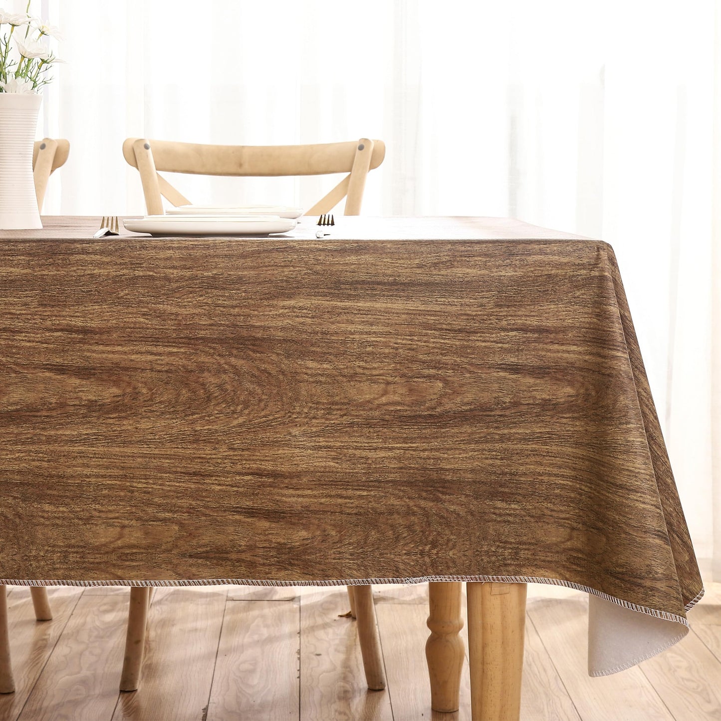 Walrus Heavy Duty Vinyl Tablecloth with Flannel Backing Waterproof Oil-Proof Plastic Table Cloth Stain-Resistant Wipeable Rectangle or Square Table Cover for Indoor and Outdoor (Wood, 54X54 Inch)