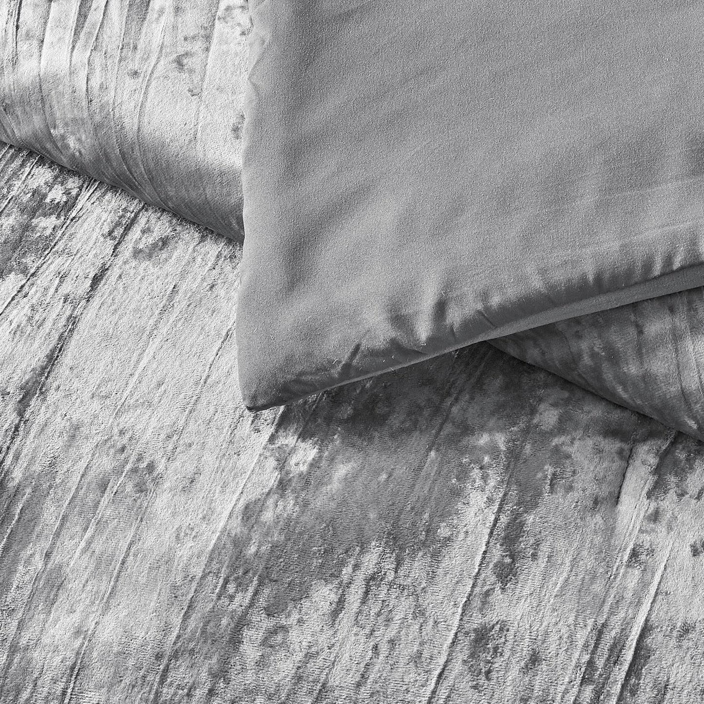 Fredsure Crinkle Velvet Comforter Set, 3 Pieces Grey King, Crinkle Velvet Face and Brushed Microfiber Reverse, with Light Poly Fill