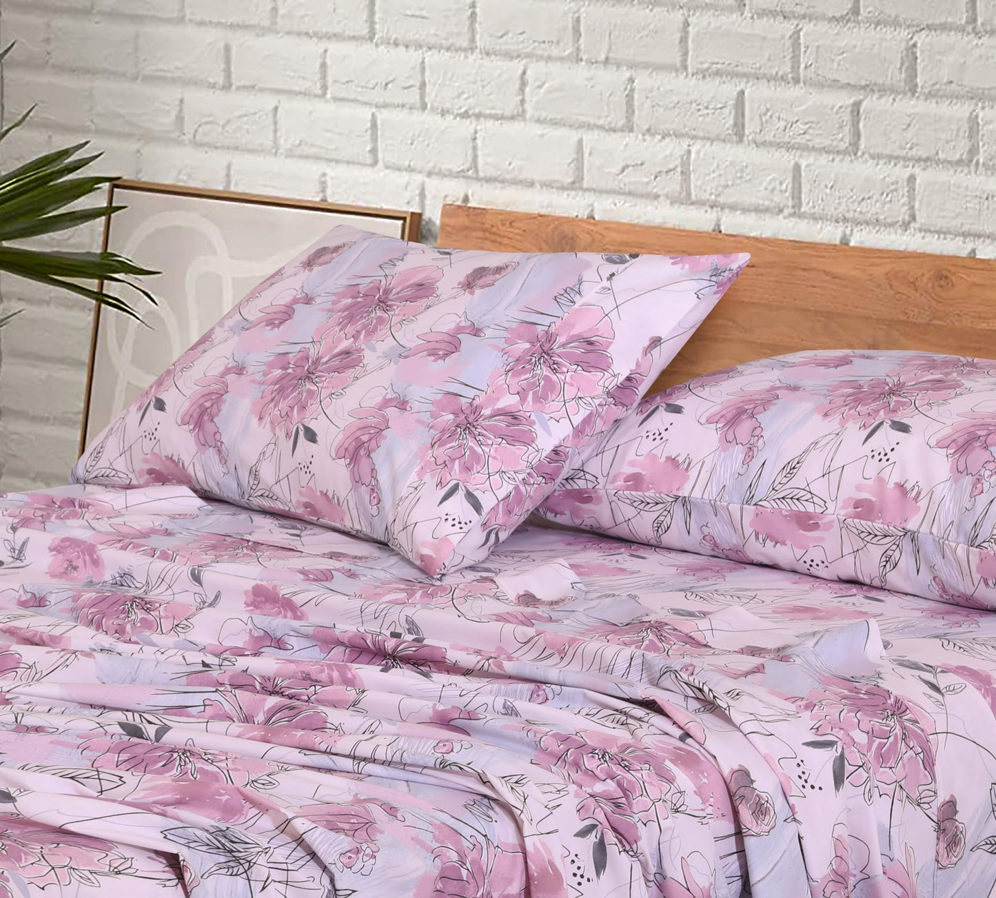 RUVANTI 100% Cotton Percale Sheets King Size – Crisp Cooling Bed Sheets for Hot Sleepers, Deep Pocket 16”, Soft Breathable & Durable Hotel-Style 4 Piece Set, Lilac Floral