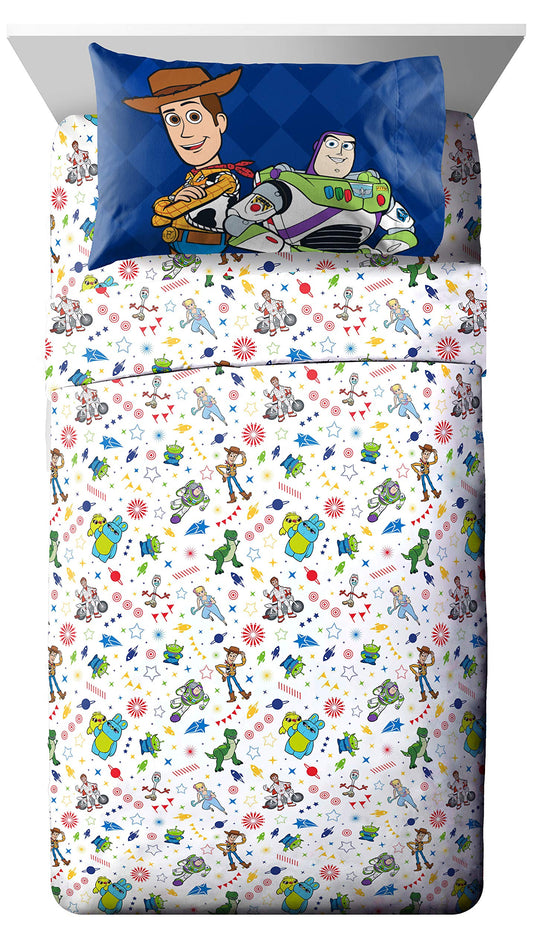 Jay Franco Disney Toy Story Kids Twin Sheet Set 3 Piece - Super Soft Microfiber Bedding, Reversible, Deep Pocket, Fade Resistant, Machine Washable, Woody Buzz Lightyear (Official Disney Product)