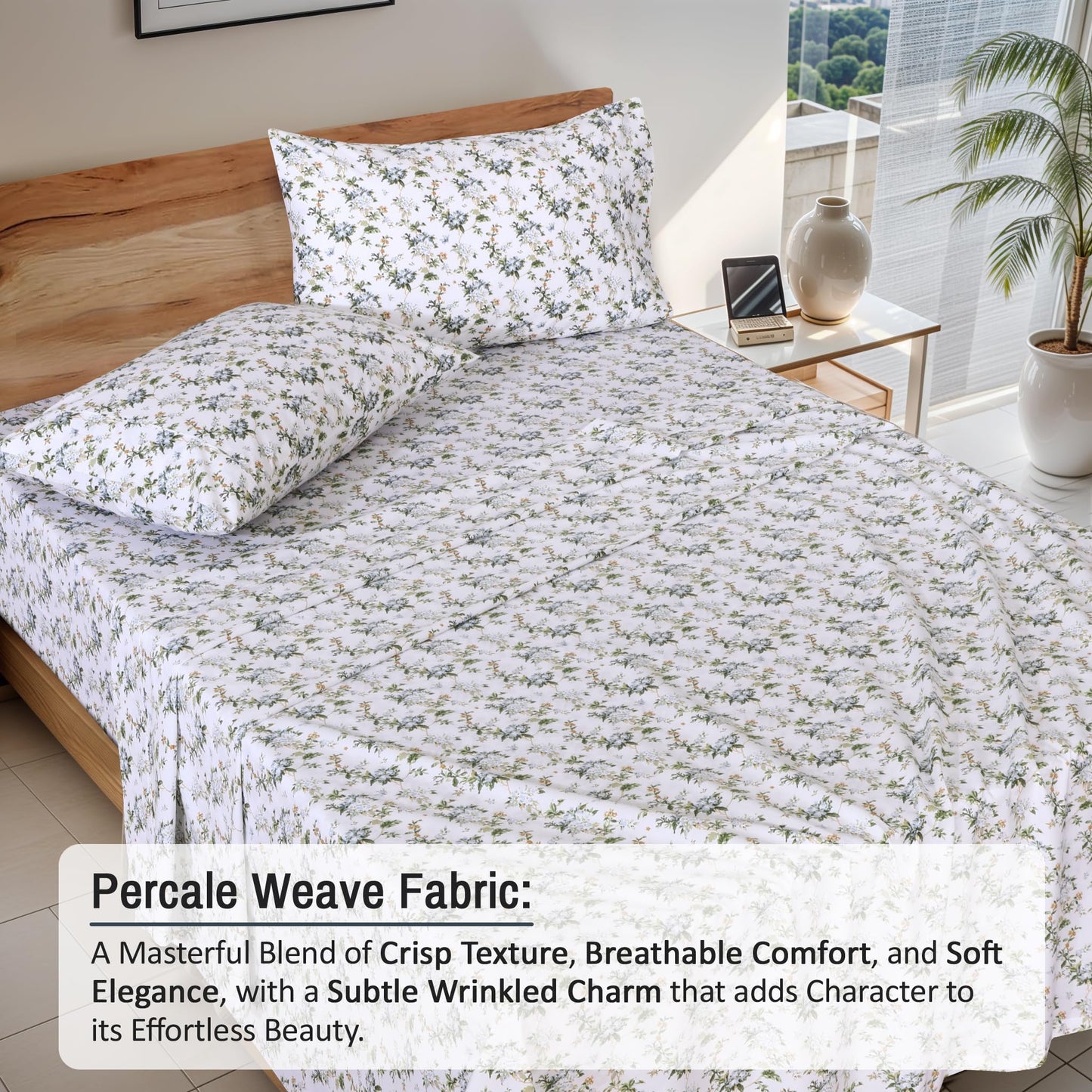 RUVANTI 100% Cotton Percale Sheets Full Size, Heritage