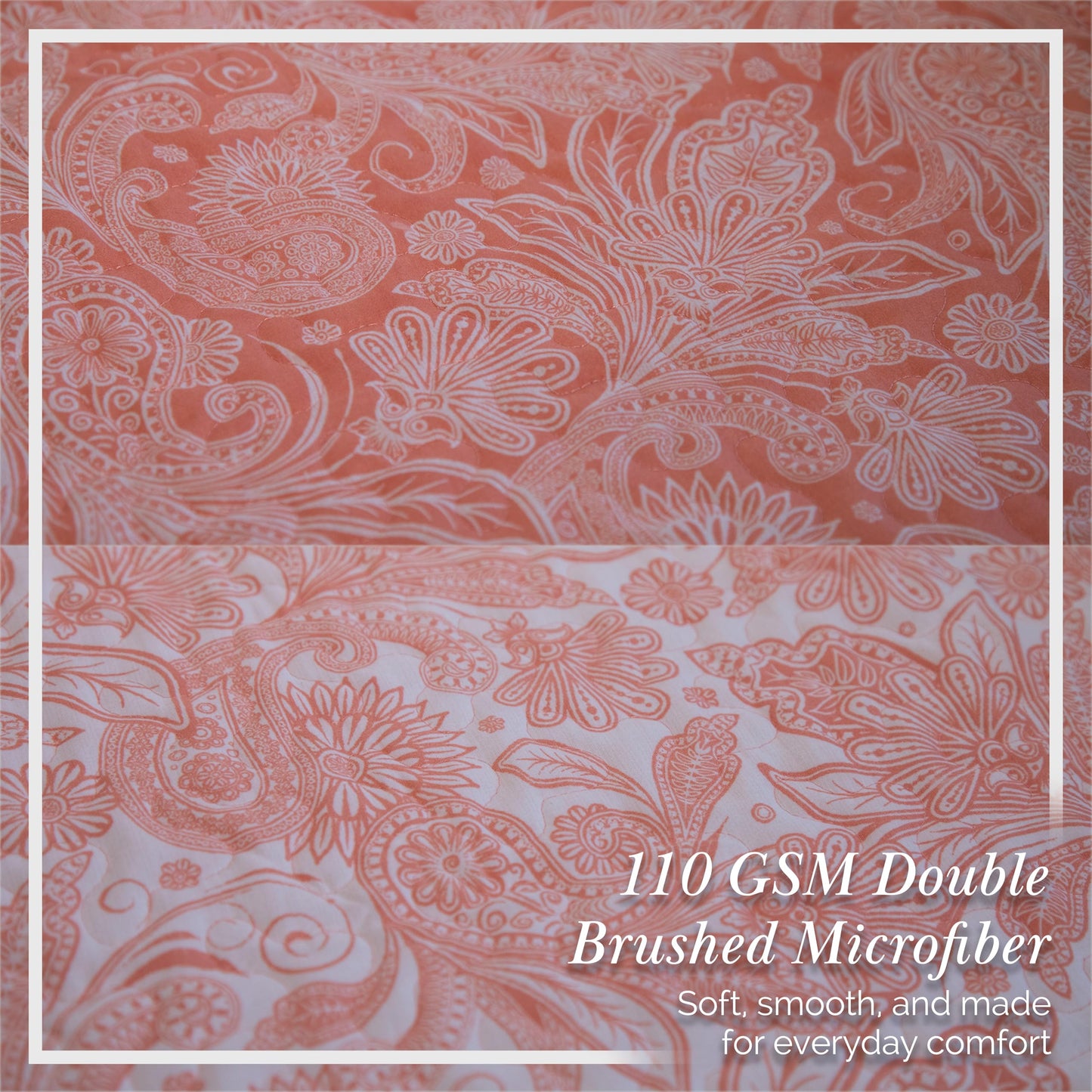 Southshore Fine Living, Inc. Paisley Quilt Set King/California Size, Light Weight Bedspread, 3-Piece Set Bohemian Bedding with Two Matching Quilted Pillow Shams, Cal/King Quilt, Reversible Coral