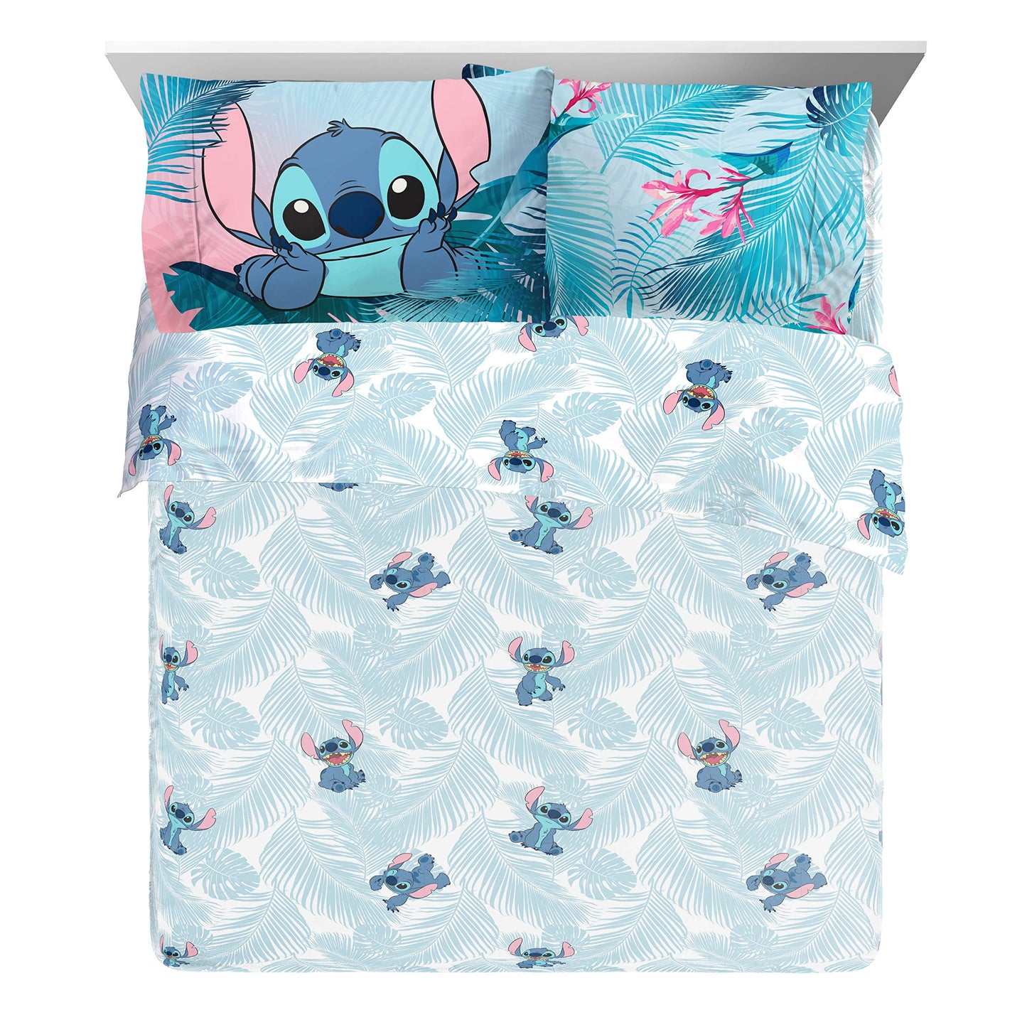 Jay Franco Disney Lilo & Stitch Floral Fun 7 Piece Queen Bed Set - Includes Reversible Comforter & Sheet Set Bedding - Super Soft Fade Resistant Microfiber - (Official Disney Product)