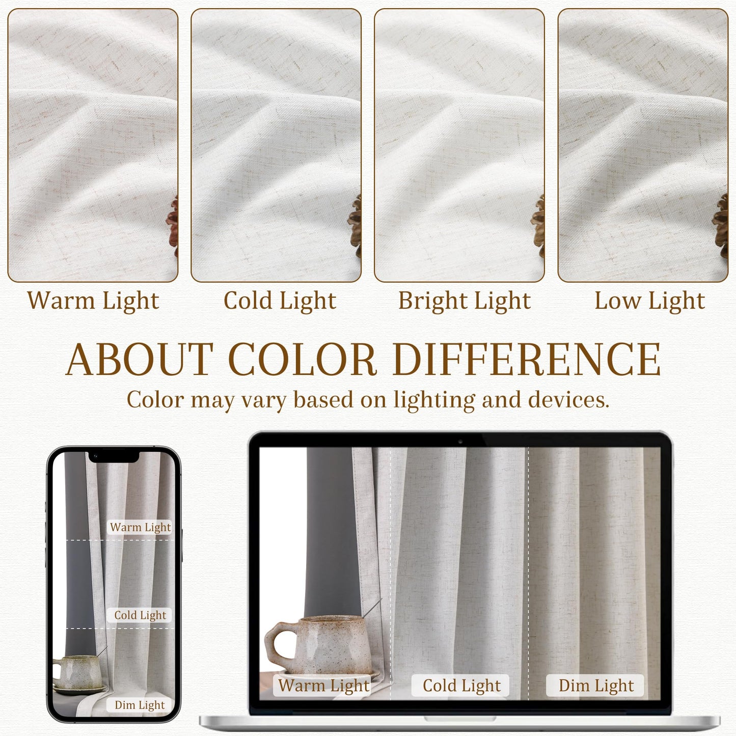 Nanspring 100% Blackout Kitchen Linen Curtains Back Tab Small Drape 36 Inch Length Privacy Natural Elegant Short Black Out Cafe Curtain Tier for Thermal Insulated Bedroom Cabinet Cream Ivory 30x36