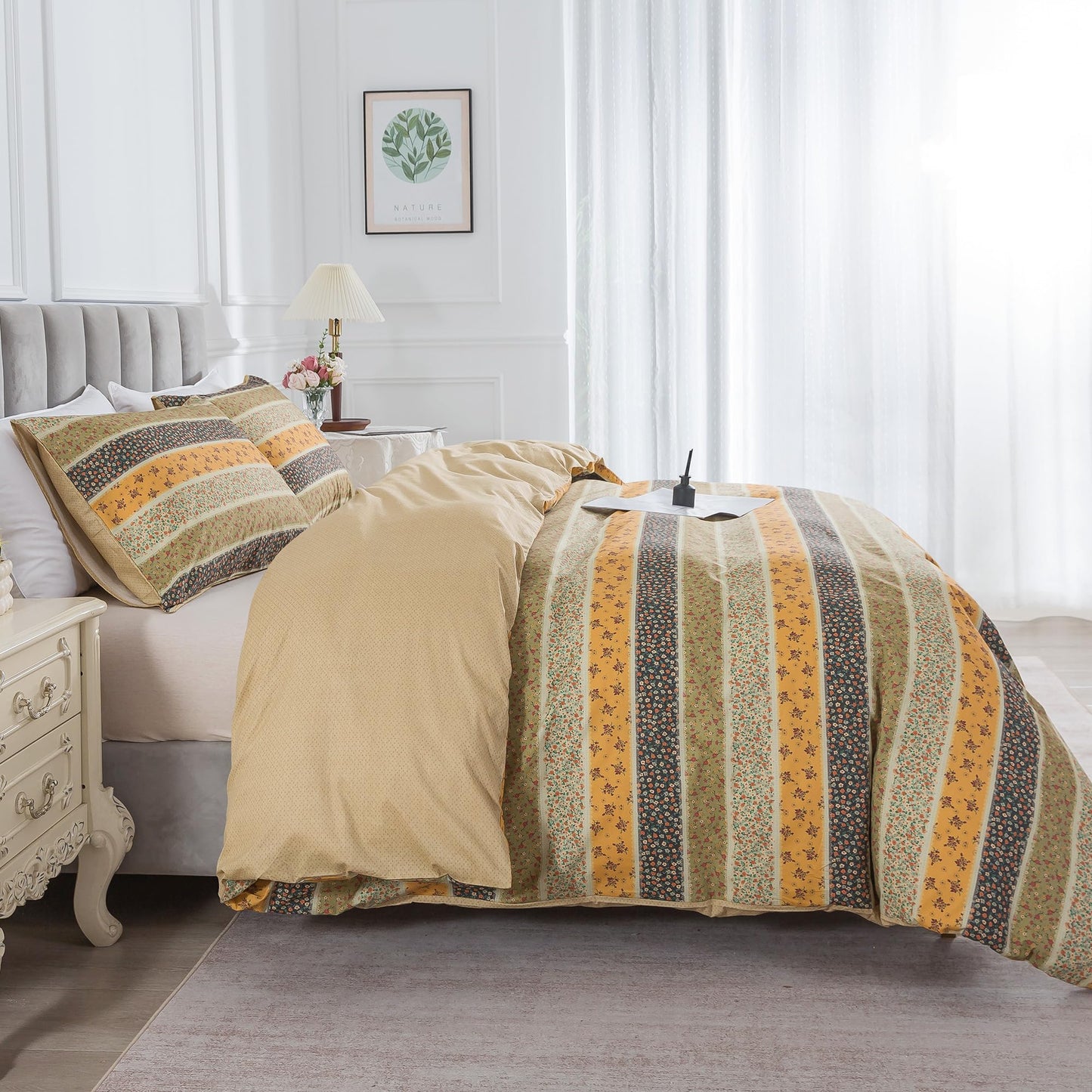 HoneiLife Floral Duvet Cover King - 100% Cotton Comforter Cover, Soft & Breathable Bed Linen Sets 3-Piece, All Season Comforter Cover Sets for King Bed