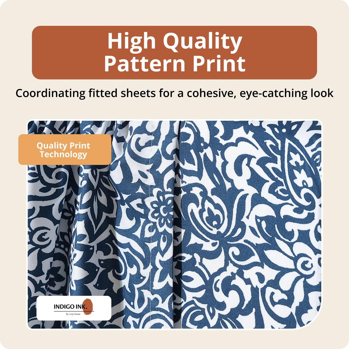Indigo Ink Full Size 4-Piece Sheet Set - Fitted & Flat Sheets & Pillowcases, Boho Pattern, Soft, Breathable, Durable & Wrinkle Resistant, Deep Pocket Sheets, Tufted Medallion Collection Navy Blue