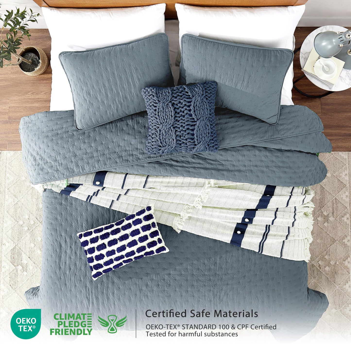 ROARINGWILD Dusty Blue Twin Size Quilt Bedding Set, Lightweight Soft Bedspread, Farmhouse Rustic Country Coverlet, Thin Cloud Comforter for Spring Summer, 1 Pillow Sham, 68x90 inches