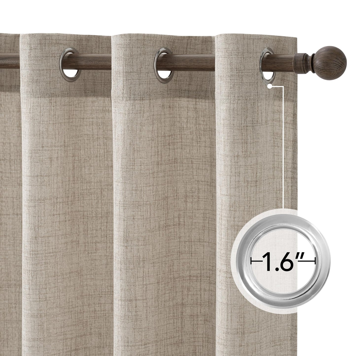 NICETOWN Semi Sheer Linen Blended Curtains 63 Inch Long, Light Filtering Burlap Curtains Farmhouse Grommet Privacy Window Drapes for Living Room, 2 Panels (52 x 63 Inch, Linen)