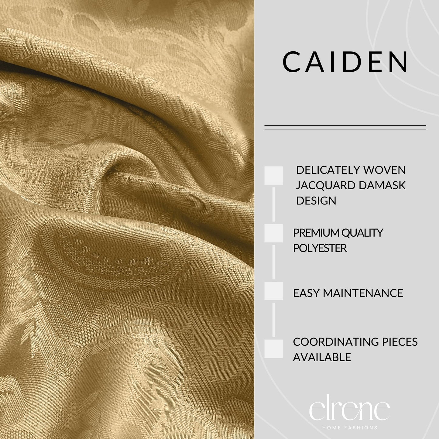 Threadmade Caiden Elegance Damask Tablecloth, Gold - 52" W x 52" L Square