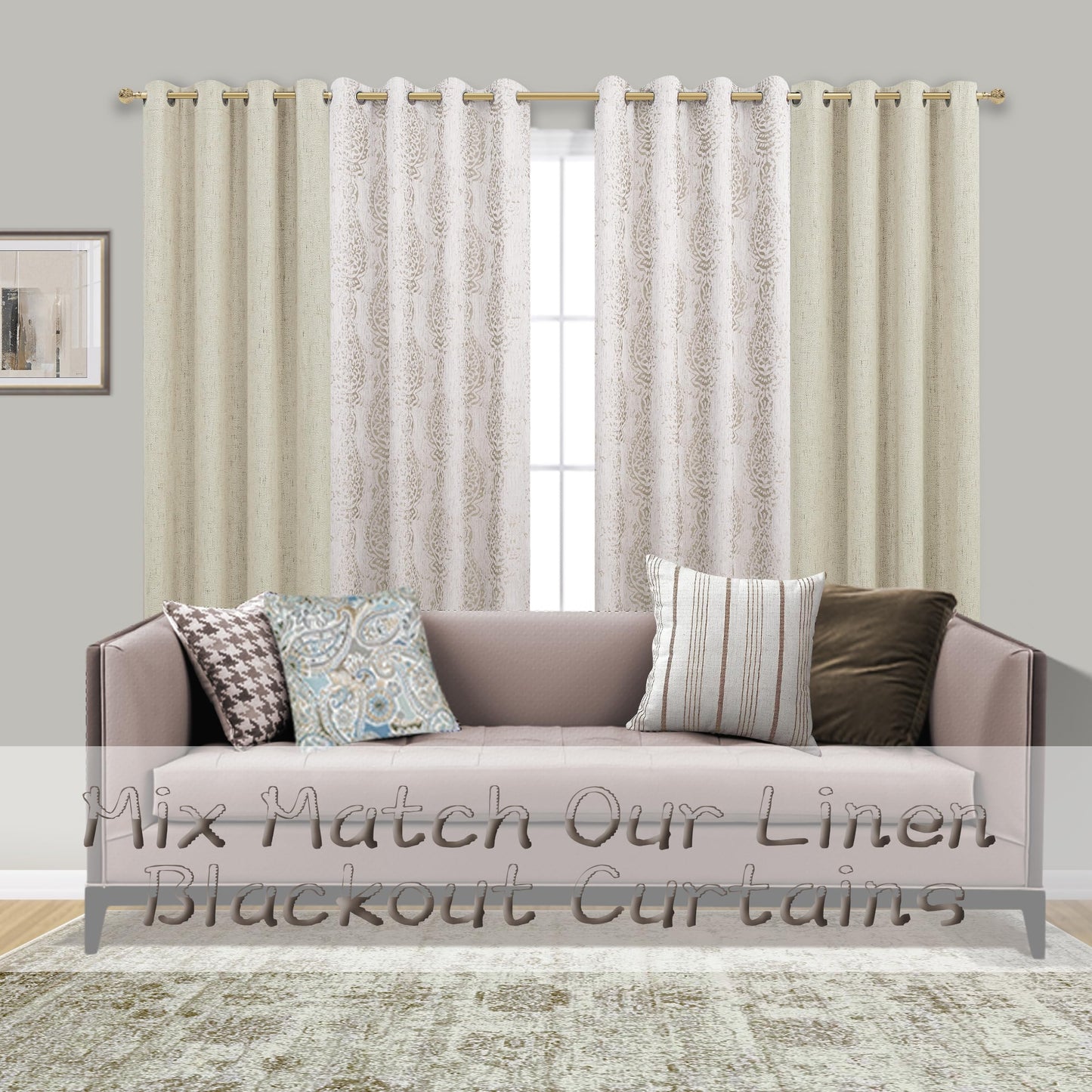 Taupe Neutral Patterned Curtains for Living Room, 84 Inch Long Semi Blackout Elegant Damask Geometric Textured Pattern Printed Light Blocking Window Curtain Drapes for Bedroom Dining, Tan Brown Beige