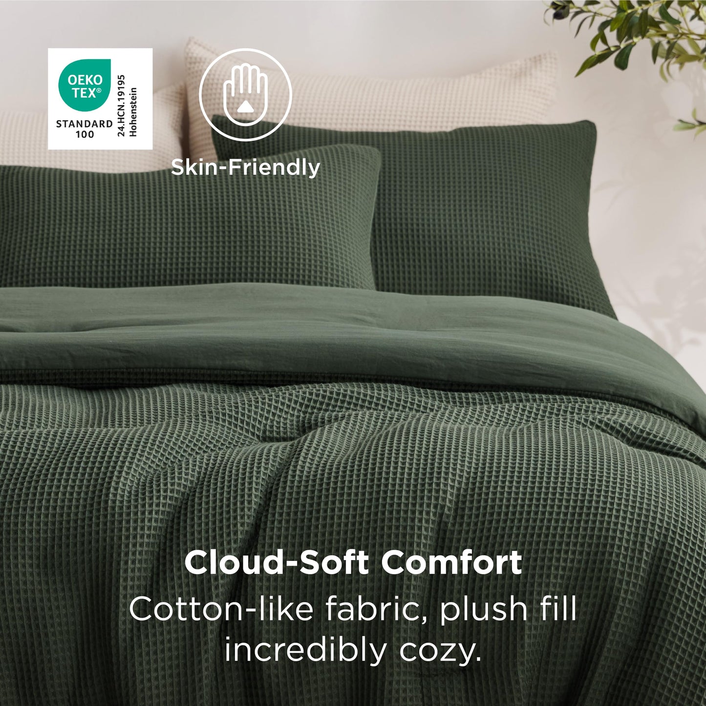Bedsure Oliver Green Queen Bedding Comforter Set, Waffle Breathable Bedding Set, All Season Comforter with 3 Pieces, 1 Waffle Weave Comforter (90"x90") and 2 Pillowcases (20"x26")