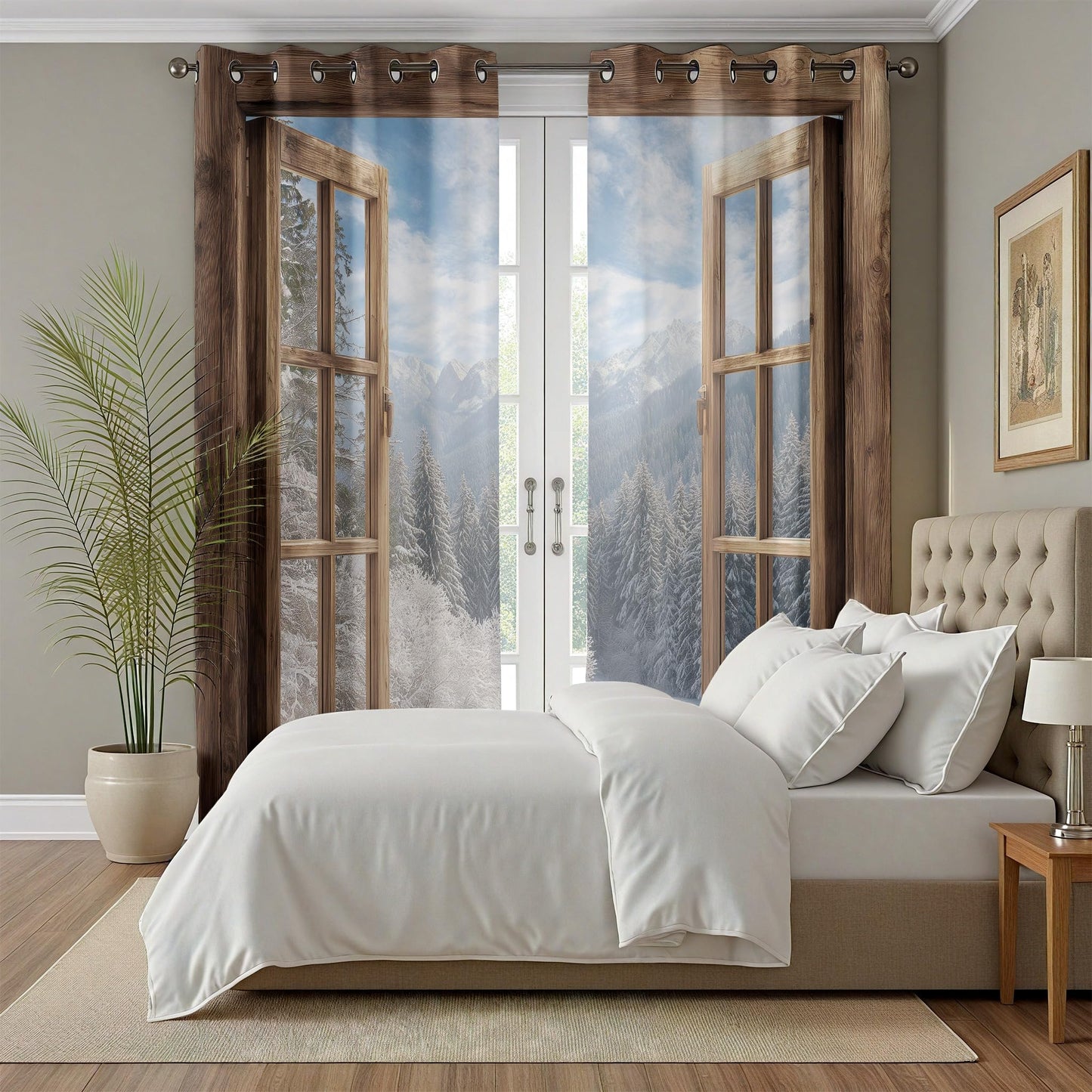 Rufxnn Faux Wooden Window Curtains For Living Room, Forest Snow Scene Drapes 84 Inch Length 2 Panels Set, 3d Nature Landscape Curtains Blackout Grommet Thermal Insulated Drapes For Bedroom Office Dorm
