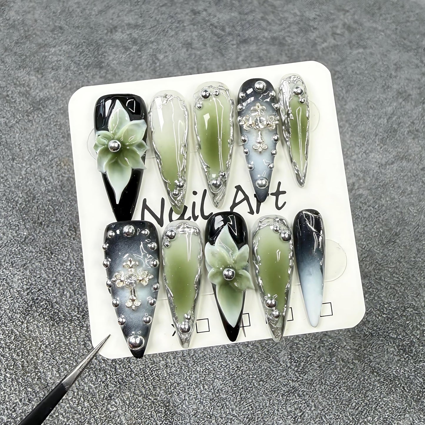 Handmade 3D Nail Art Press Ons Homemade Press On Nails French Tip With 3D Pink Flower Design Fake Nail For Women M