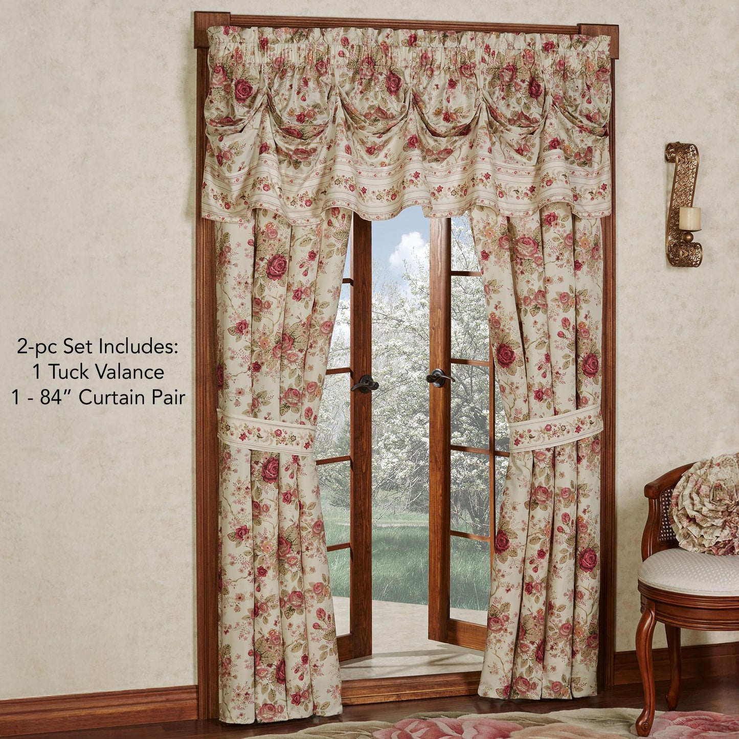Touch of Class Heirloom Rose Window Set, Tuck Valance & 84" L Curtain Pair