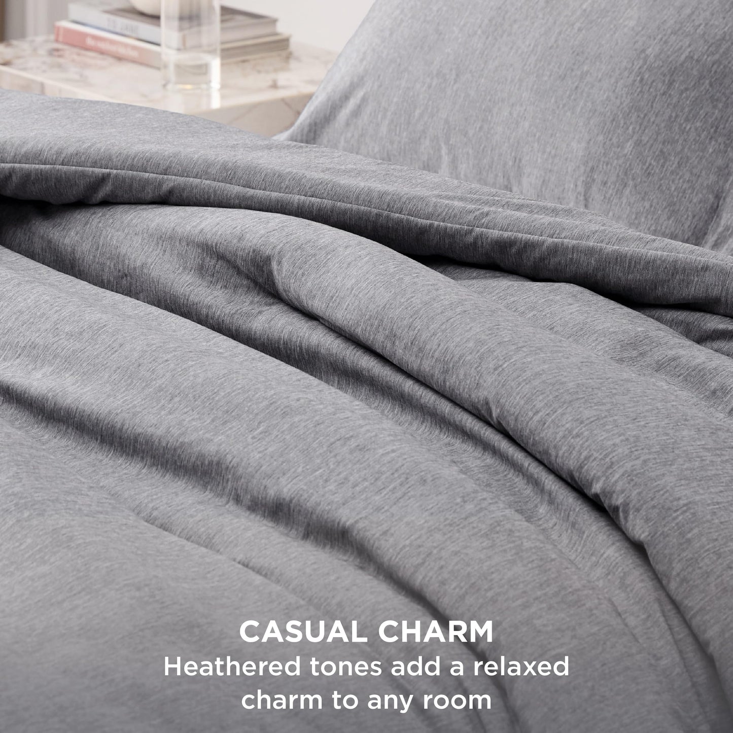 Bedsure Grey Queen Comforter Set - Soft Bedding for All Seasons, Cationic Dyed Bed Set, 3 Pieces, 1 Queen Size Comforter (90"x90") and 2 Pillow Shams (20"x26"+2")