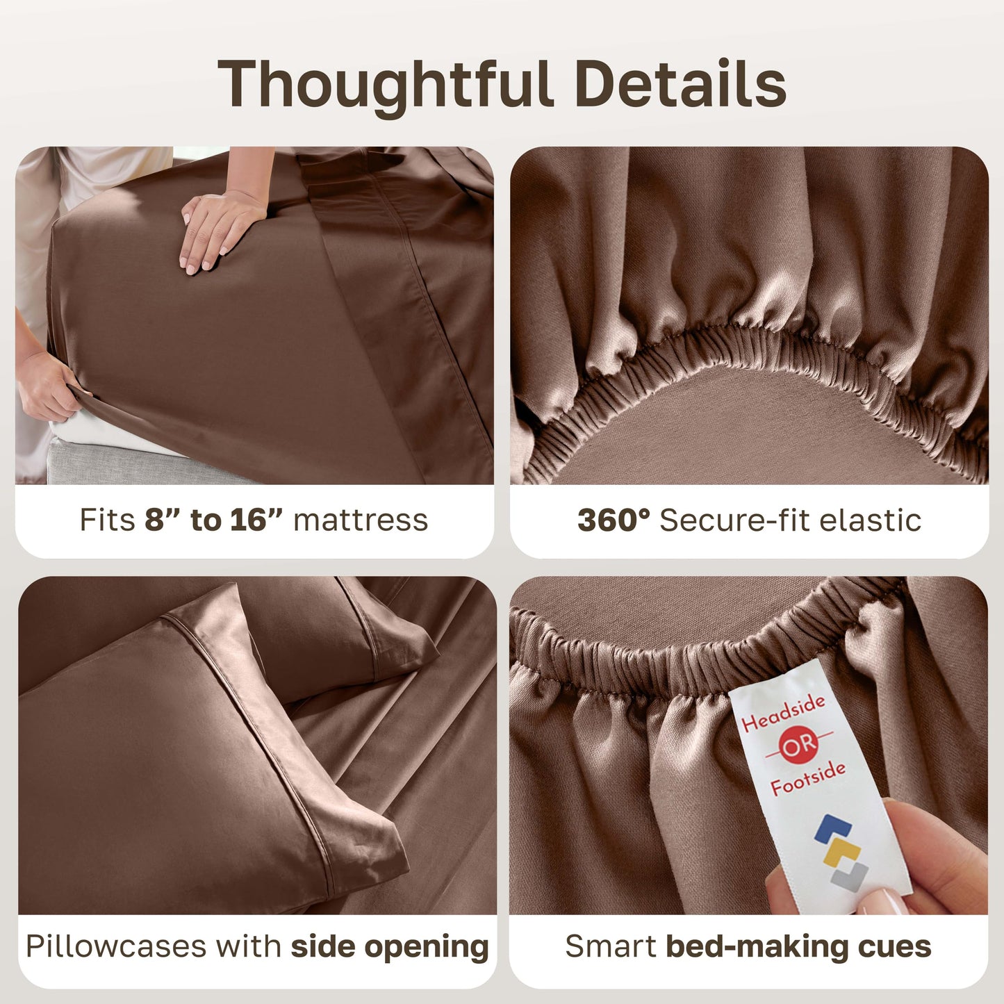 California Design Den Soft 100% Cotton Bed Sheets Queen Size Set, 400 Thread Count Good Housekeeping Award Winner, Silky Smooth Sateen, Deep Pocket Queen Bed Sheet Set - Espresso Chocolate Brown