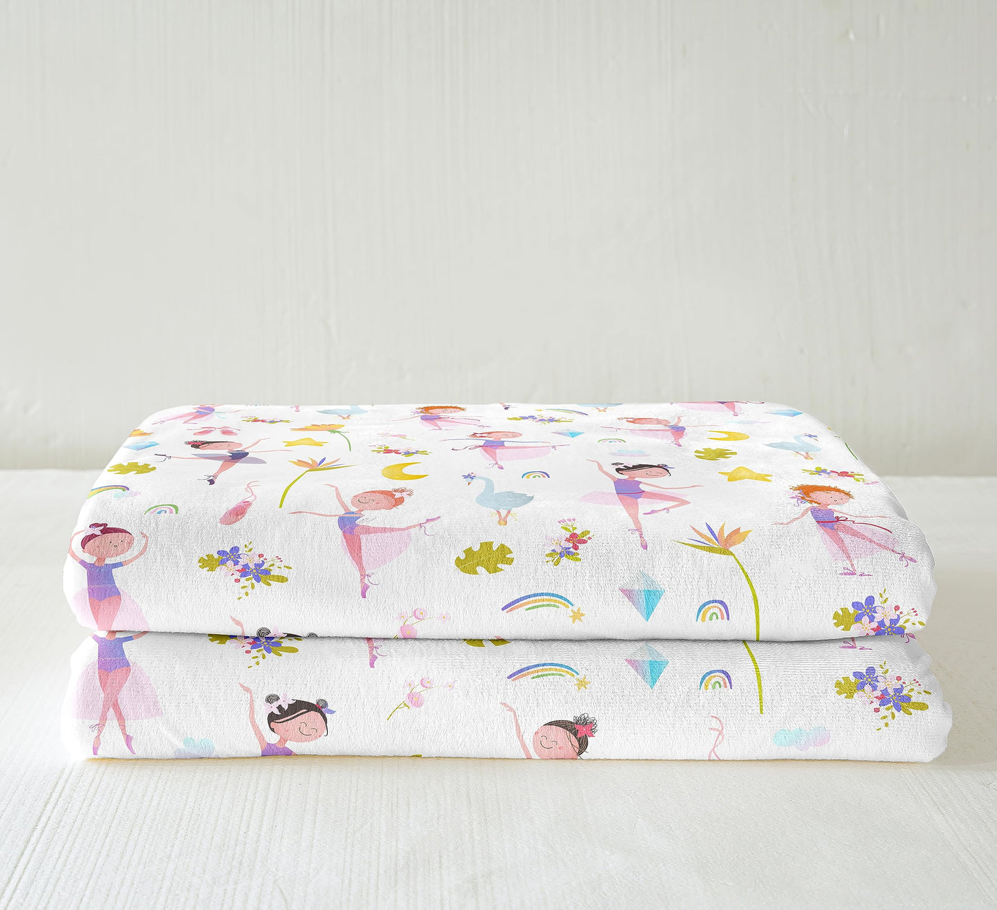 Girls Pink Ballerina Print Fleece Throw Blanket - Soft Fuzzy Plush for Bed, Couch, Toddler - Cute Floral Tropical Palm Leaf Sherpa - Ballet Dancer Room Decor - 50"x60"