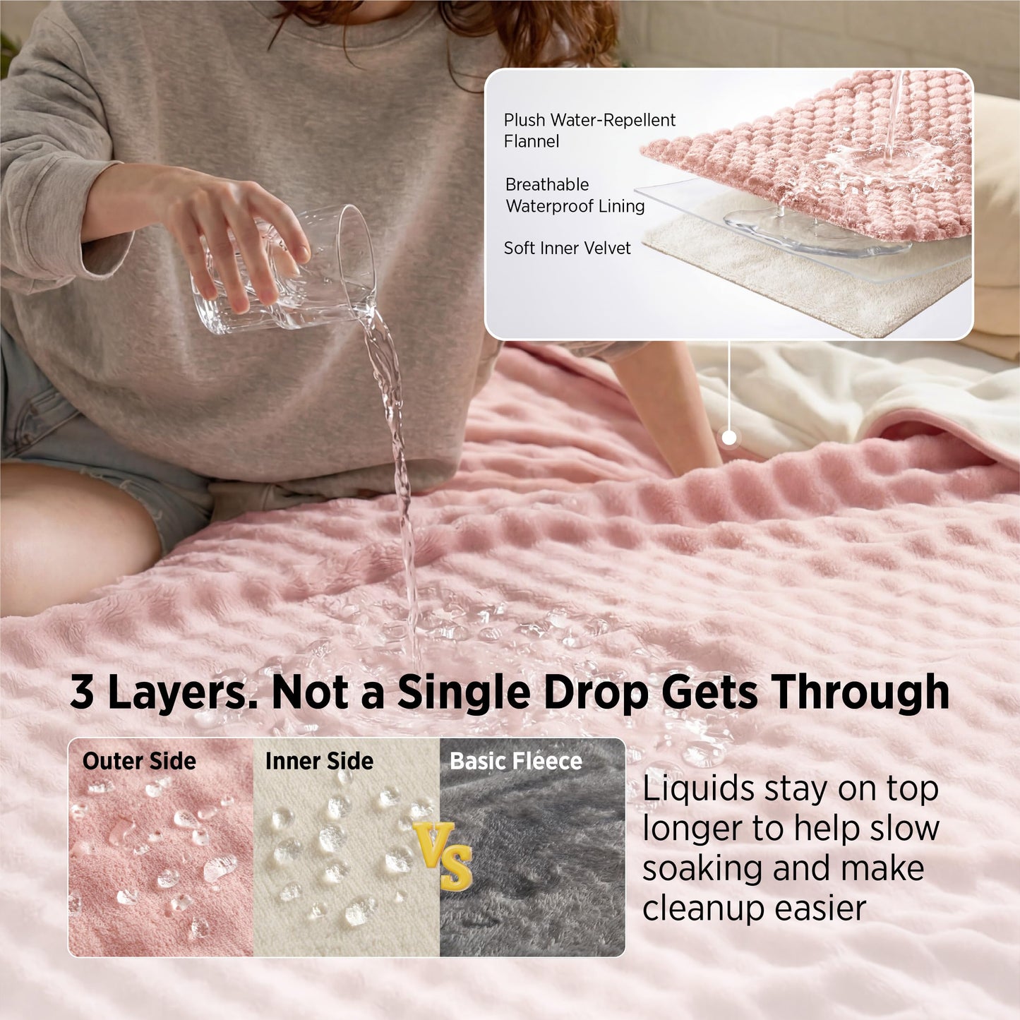 Bedsure GentleSoft Blanket for Couch & Bubble Waterproof Blanket for Couch Twin Pink 60x80inch