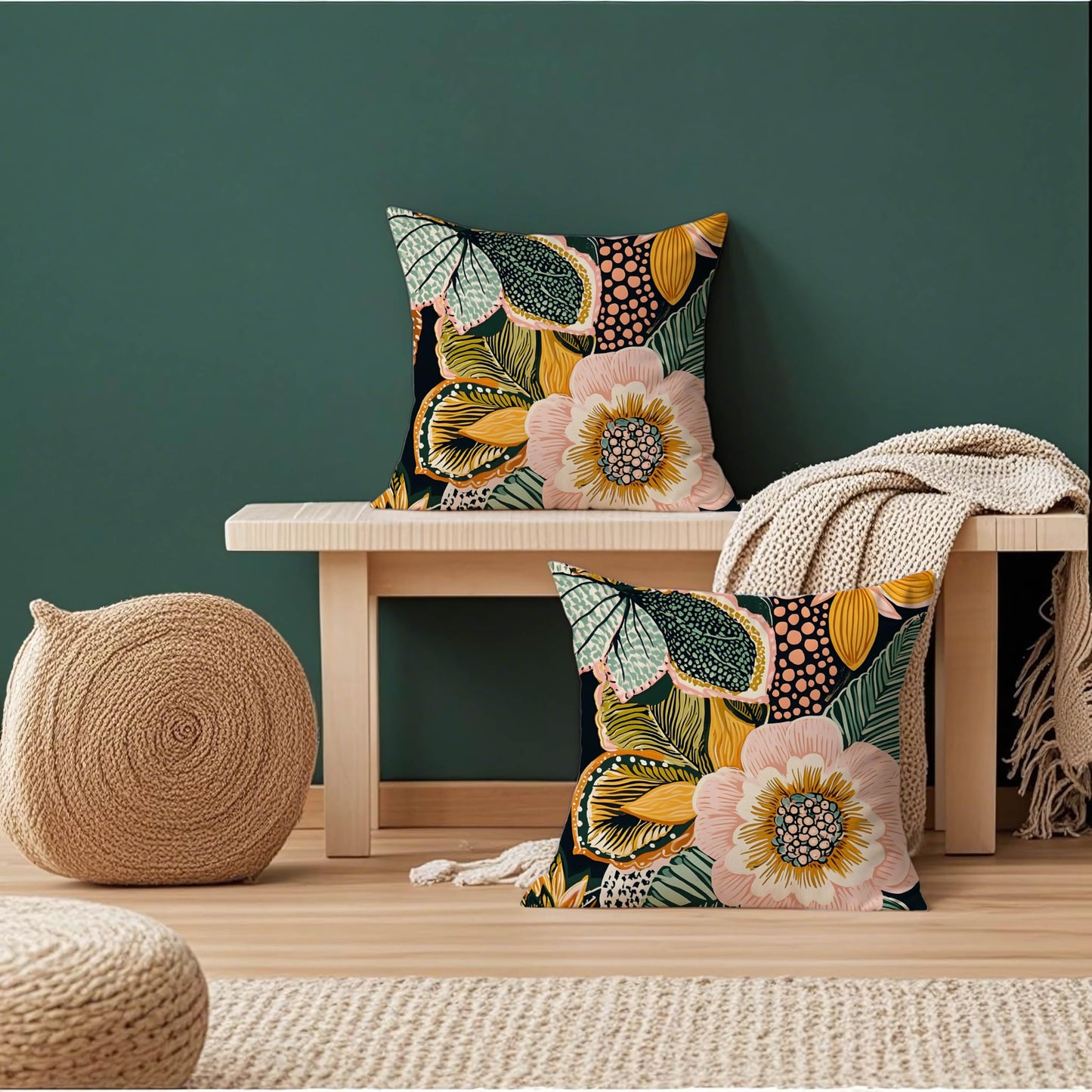 mellicoma Waterproof Outdoor Pillow Covers 18x18 Pack of 2 Bold Tropical Floral Pattern Throw Summer Outdoor Pillows for Garden Funiture Patio Home