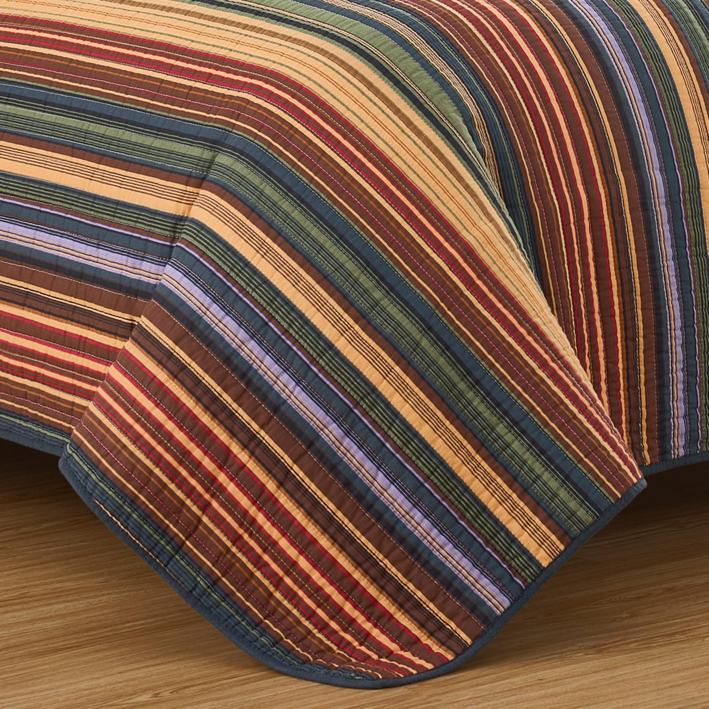 Chezmoi Collection Avery 2-piece Multi-Color Striped 100% Washed Cotton Quilt Set Twin Size