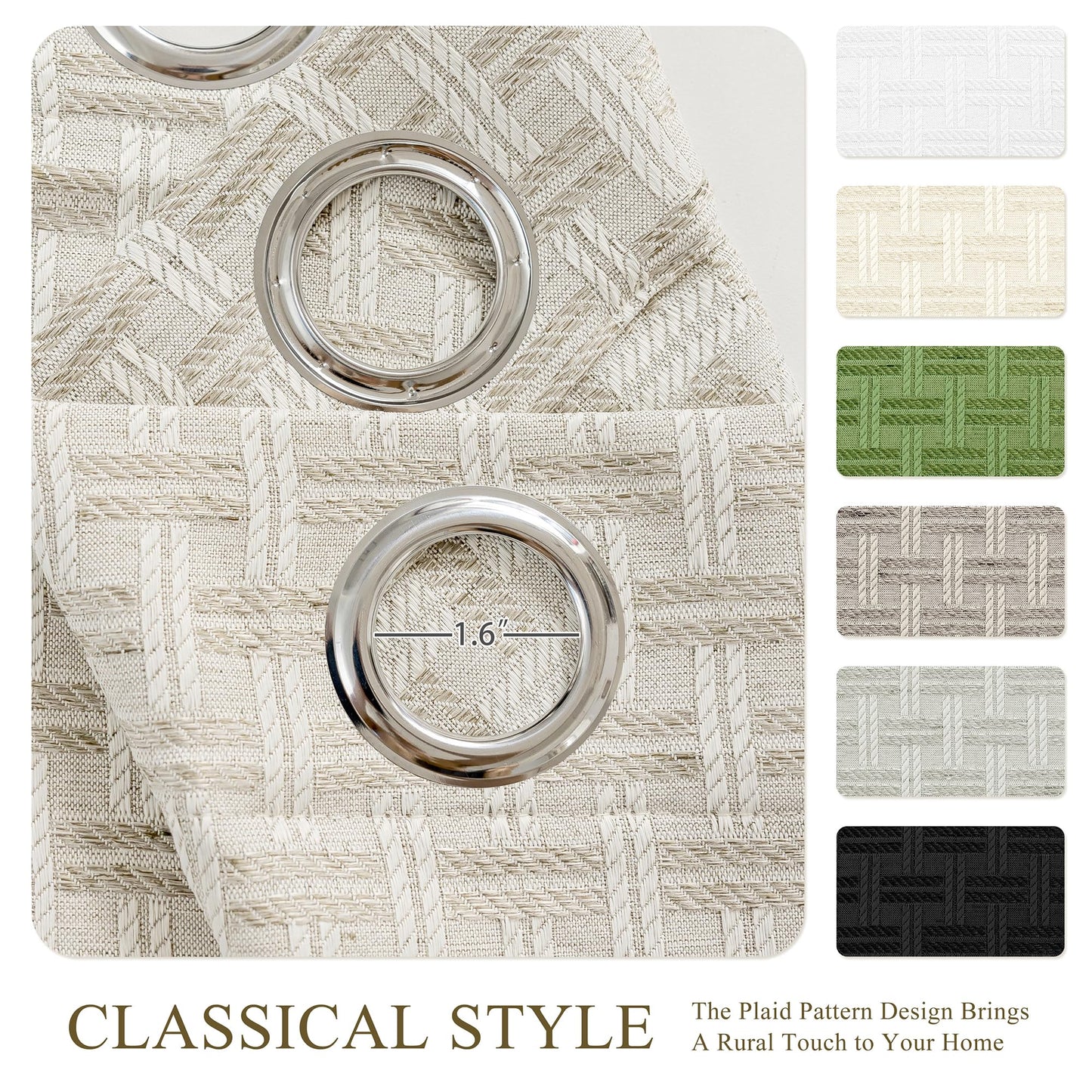 ChrisDowa Semi Sheer Natural Linen Curtains 84 Inches Long 2 Panels for Living Room Dining Room Plaid Patterned Light Filtering Voile Grommet Window Treatments Drapes Privacy Assured,52X84
