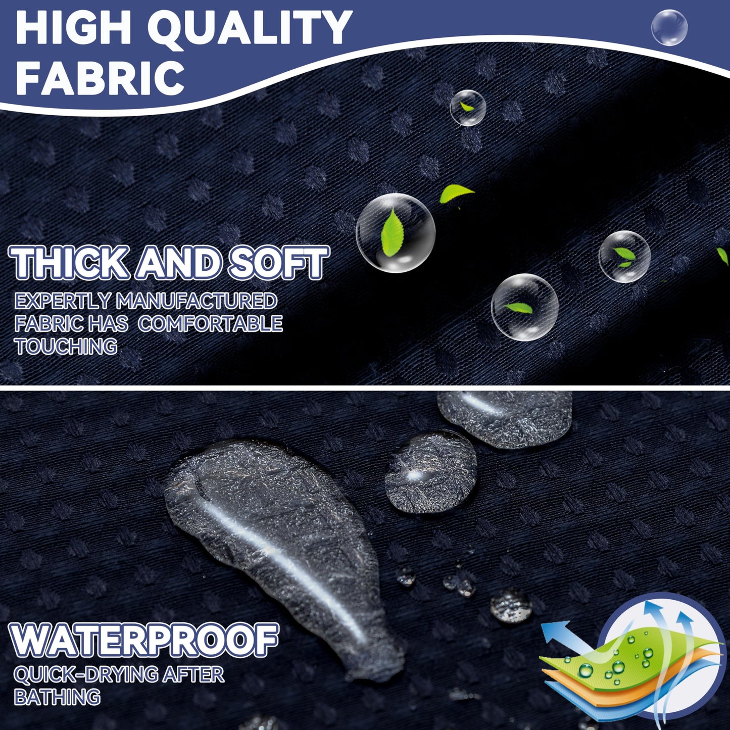 Conbo Mio No Hook Waffle Weave Shower Curtain with Snap in Liner Set, Hotel Luxury Black Shower Curtains for Bathroom with See Through Top Window, Waterproof, Washable 71W x 74H