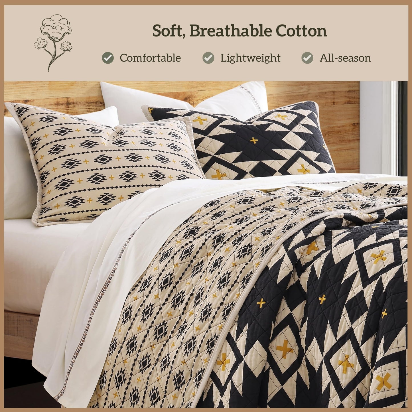 Paseo Road High Desert King Quilt Set, 3 Piece Rustic Western Bedding Set with Pillow Shams, Lightweight Reversible Cotton Quilt with Southwestern Aztec Pattern, Soft Breathable Cozy Boho Bedding