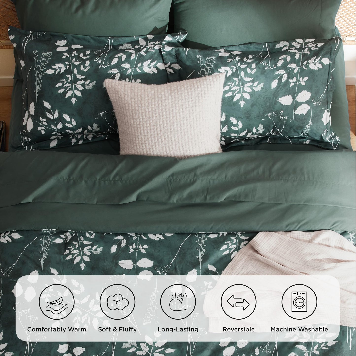 Bedsure King Size Comforter Set - 7 Pieces Floral Forest Green Soft Bedding Sets, King Bed in a Bag with Botanical Flowers Comforter, Sheets, Pillowcases & Shams