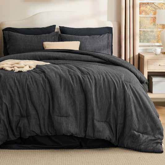 Bedsure King Size Comforter Set Black - Bed in a Bag King Bedding 7 Pieces, Cationic Dyed Bed Set Gift for Family, Black Soft Bedding for All Seasons Comforter with Sheets, Pillowcases & Shams