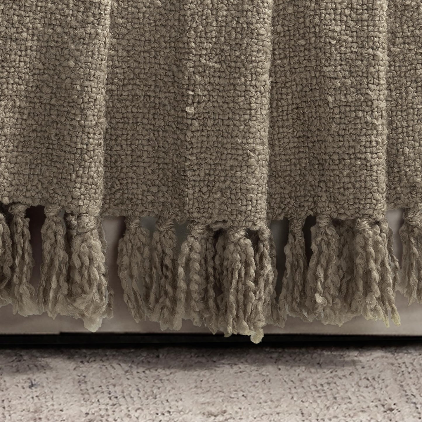 Lush Decor Tulum Boucle Textured Woven Fringed Throw Blanket Single 50" W x 60" L Neutral - Soft Cozy Blanket for Bed, Couch Or Chair - Modern Boho Home Decor