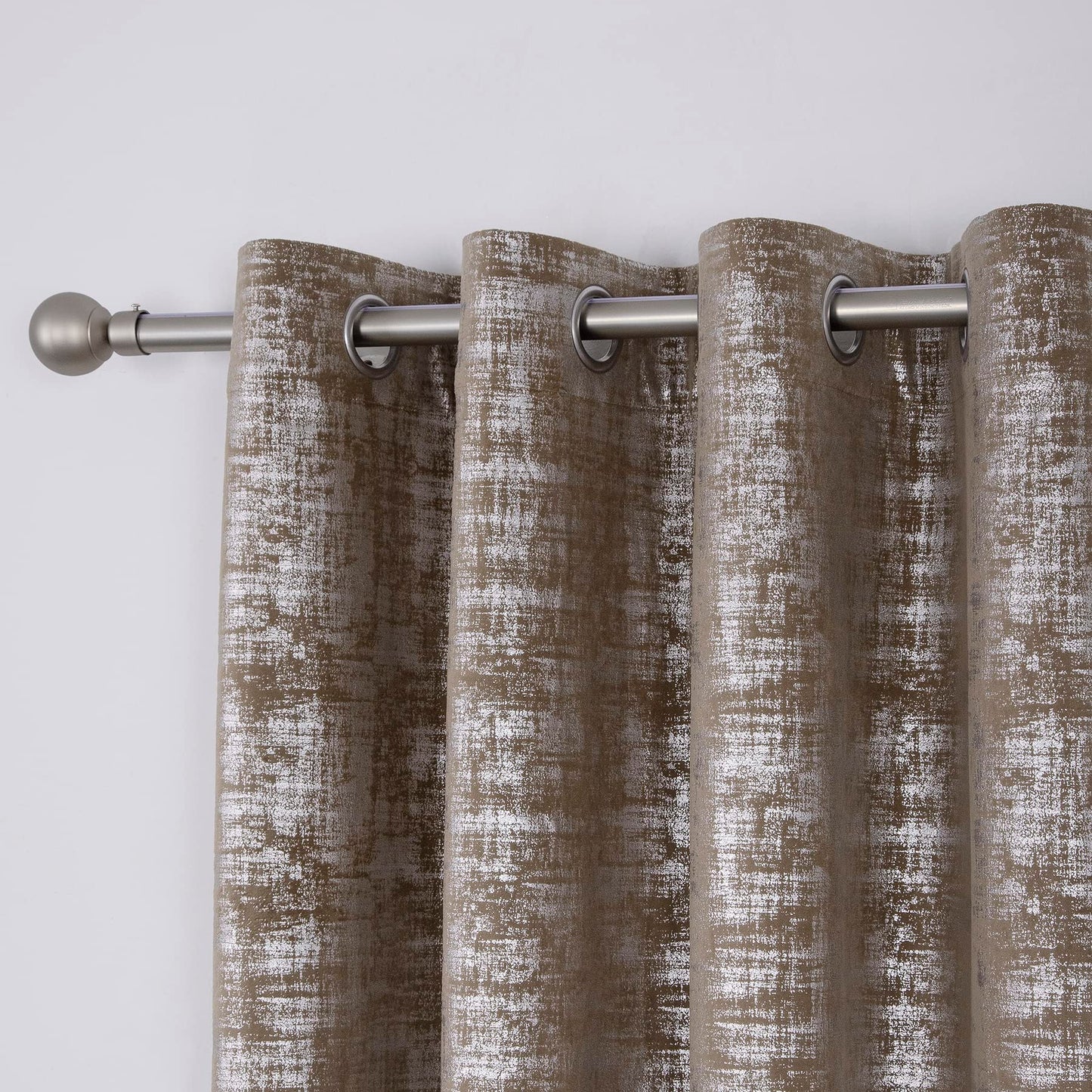 always4u Mocha Soft Velvet Curtains 95 Inch Length Luxury Bedroom Curtains Silver Foil Print Window Treatments for Living Room Bedroom Set of 2