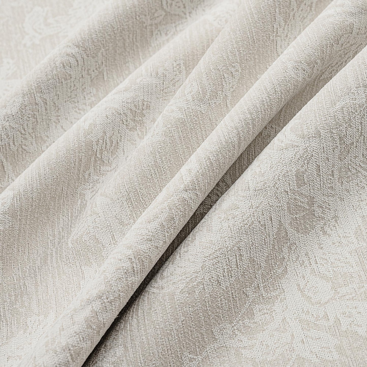 FMFUNCTEX Beige Floral Jacquard Blackout Curtains 84 Inches Long for Bedroom, Scroll Flower Chenille Farmhouse Curtains for Living Room Darkening Thermal Insulated Grommet Window Drapes 2 Panels