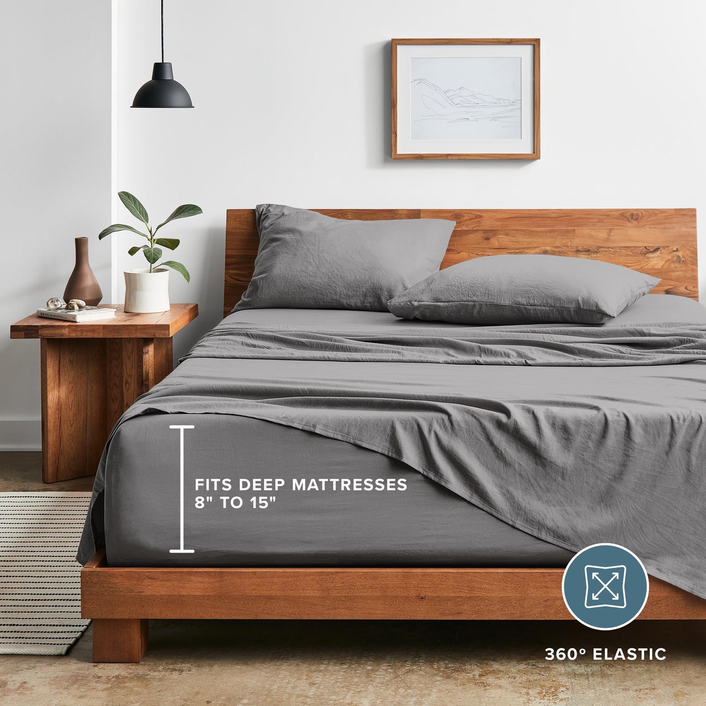 Bare Home Queen Sheet Set - Luxury 1800 Ultra-Soft Stonewashed Microfiber - Brushed - Deep Pockets - Easy Fit - Breathable Bedding - Sheet Sets & Pillowcases (Queen, Frost Grey)
