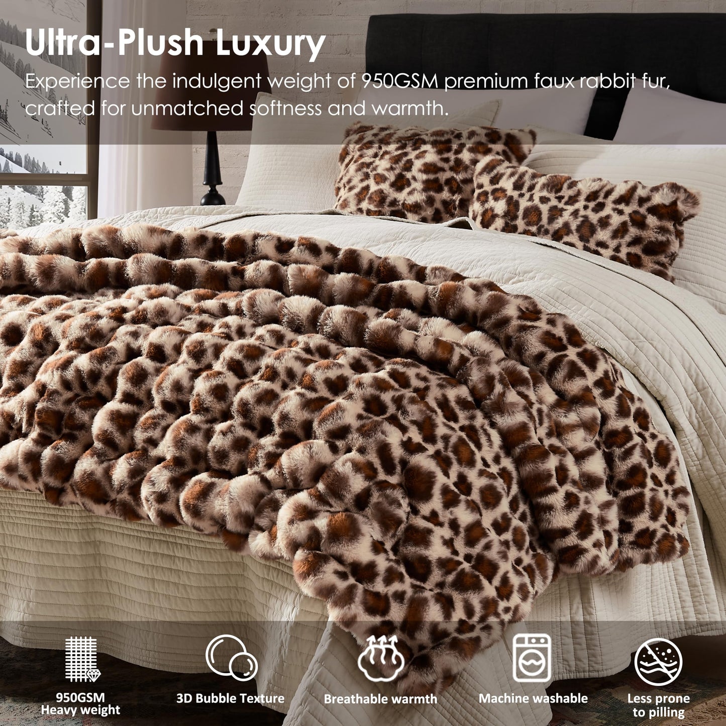 WDCOZY Cheetah Leopard Print Bubble Throw Blanket, Luxury Faux Rabbit Fur Mink Plush Throw for Couch, Sofa and Bed, Soft Fluffy Fuzzy Cozy Blanket for Women, Thick and Warm, 50x60 inches, 950 GSM