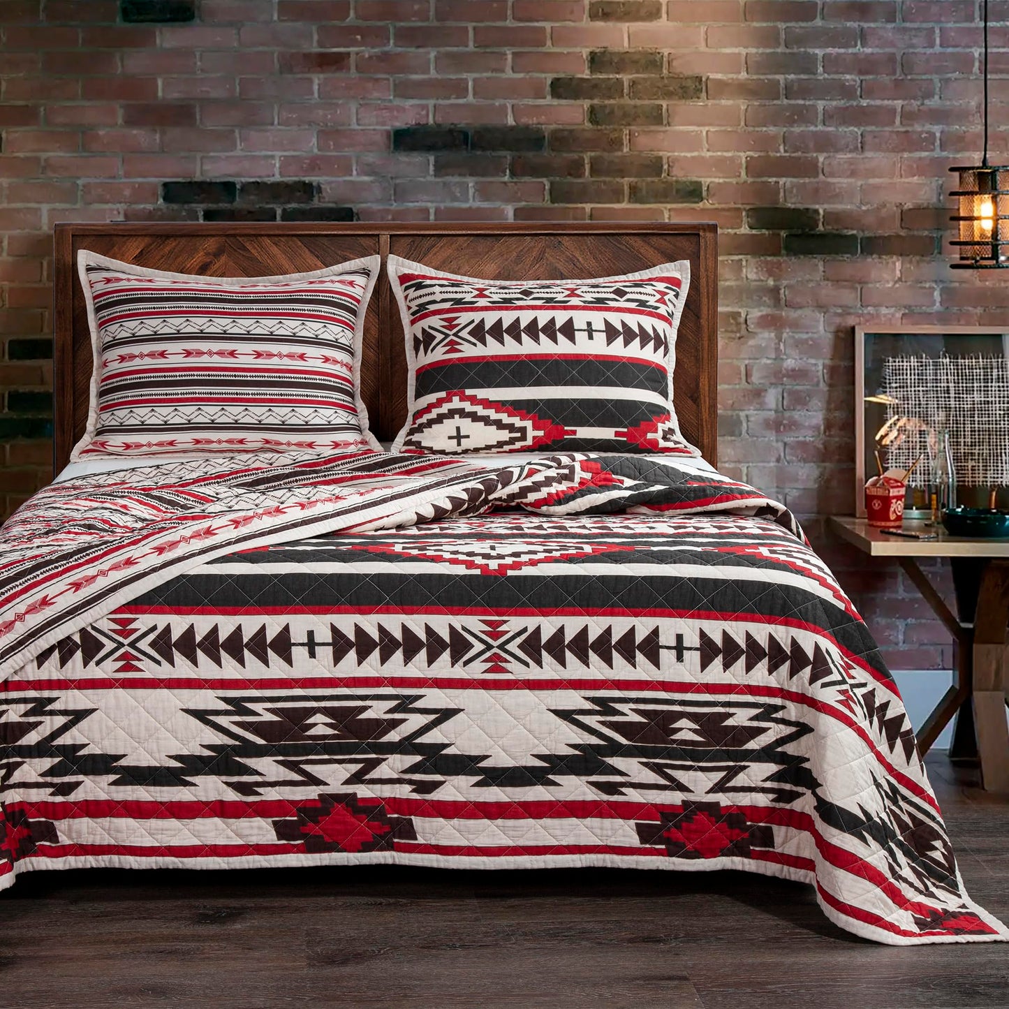 Paseo Road Cortez Western Bedding 3 Piece Quilt Set with Pillow Shams, Full Queen Aztec Bedding Set, Tribal Southwestern Bedding, Geometric Pattern Cotton Reversible Rustic Bed Set