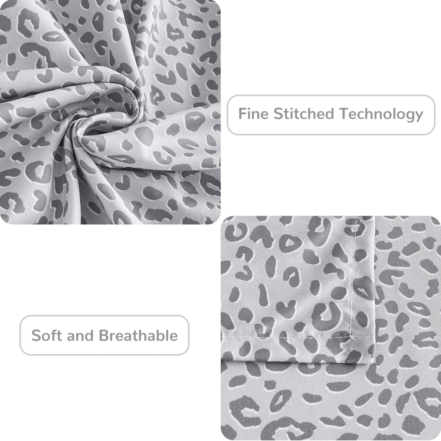 Mooreeke Leopard Cheetah Printed Queen Bed Sheets, Soft Microfiber Bedding Sheets & Pillowcases, Deep Pocket Non-Slip Fitted Queen Sheet, Silver Grey Animal Pattern Bedsheets