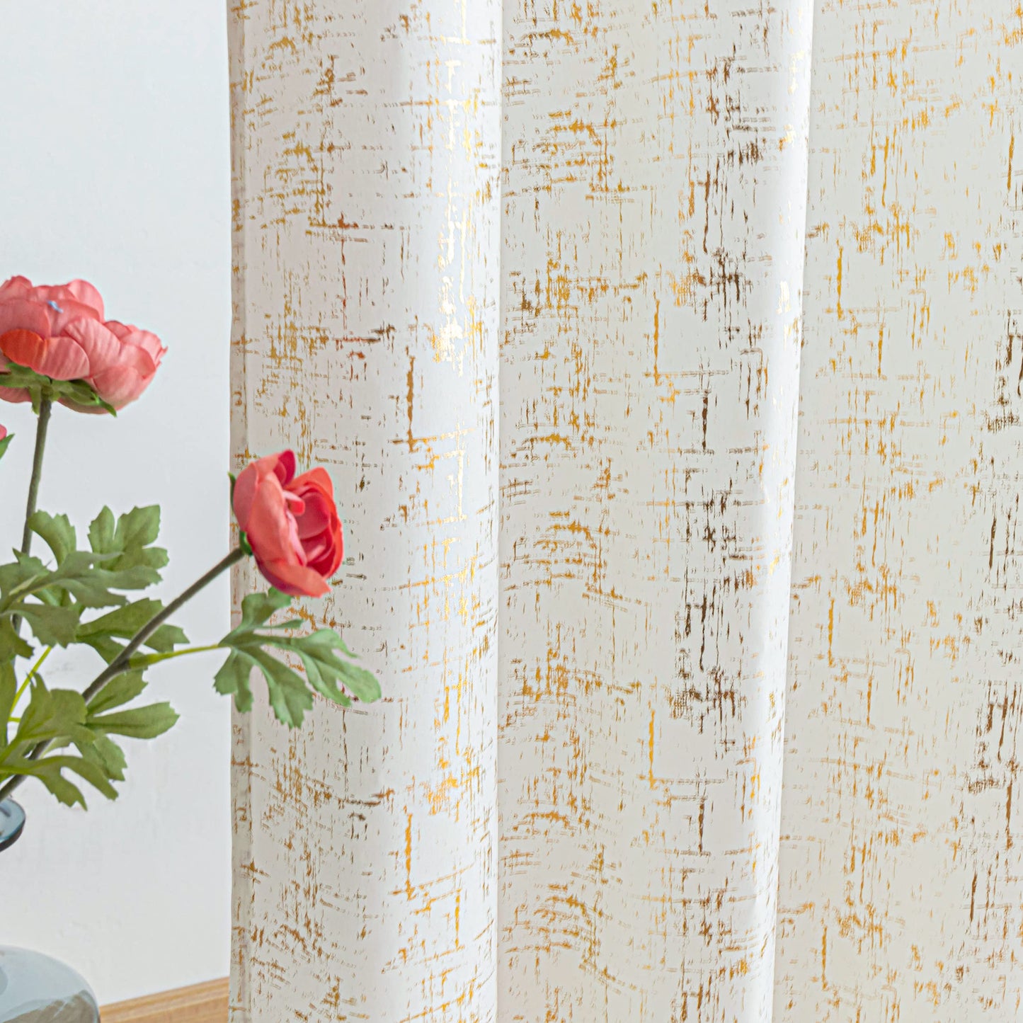 Taisier Home Gold Foil Print Linen Textured Curtains Geometric Dots Pattern Design Curtains for Nursery Toy Room Thermal Insulated Window Treatment 2 Panels 63" L,Off White and Gold Drapes Print